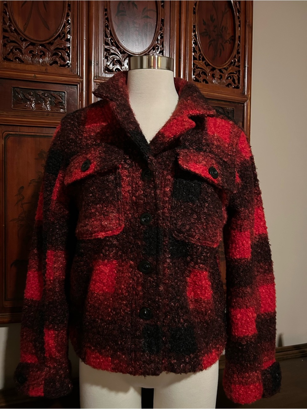 Liverpool Los Angeles Soft Red-Black Checkered Jacket, XS